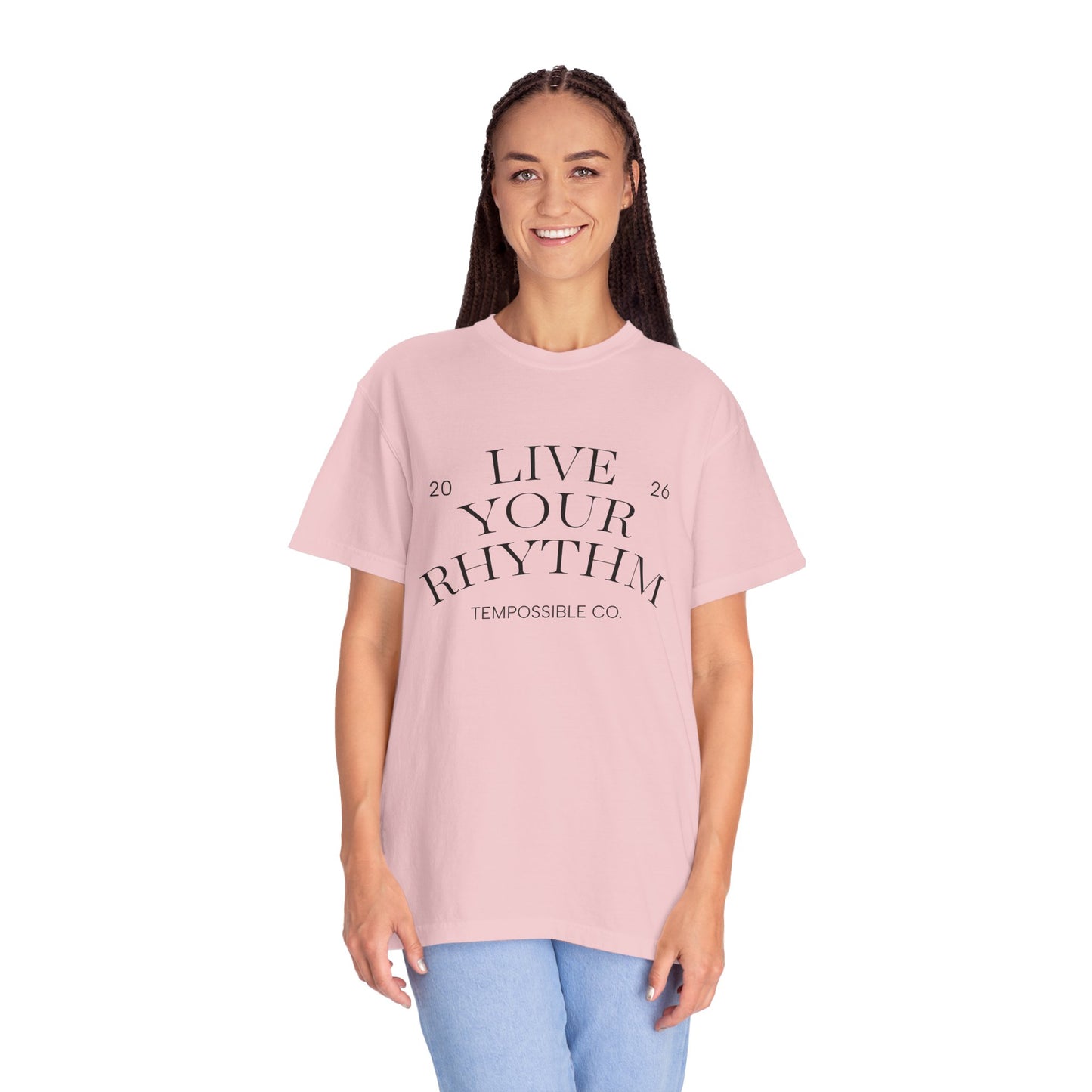 Live Your Rhythm T‑Shirt — Graphic Tee with Metronome Back Accent