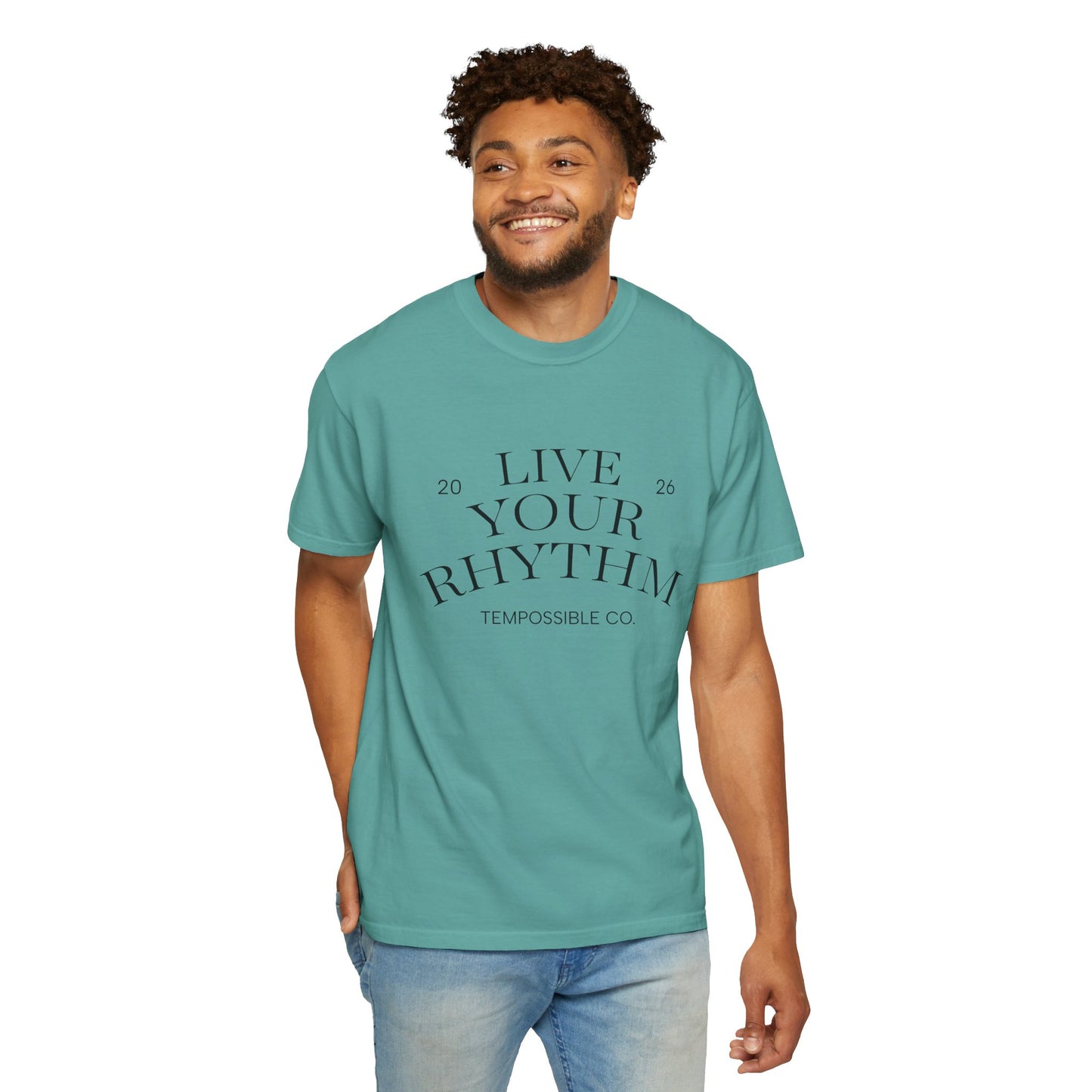 Live Your Rhythm T‑Shirt — Graphic Tee with Metronome Back Accent