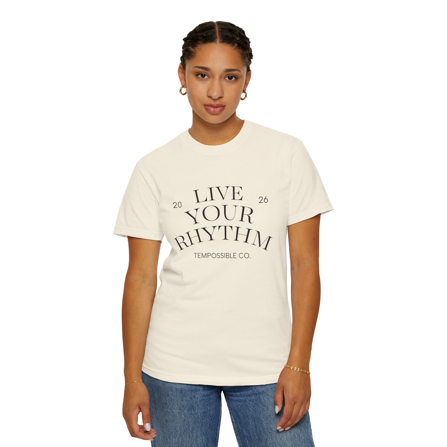 Live Your Rhythm T‑Shirt — Graphic Tee with Metronome Back Accent