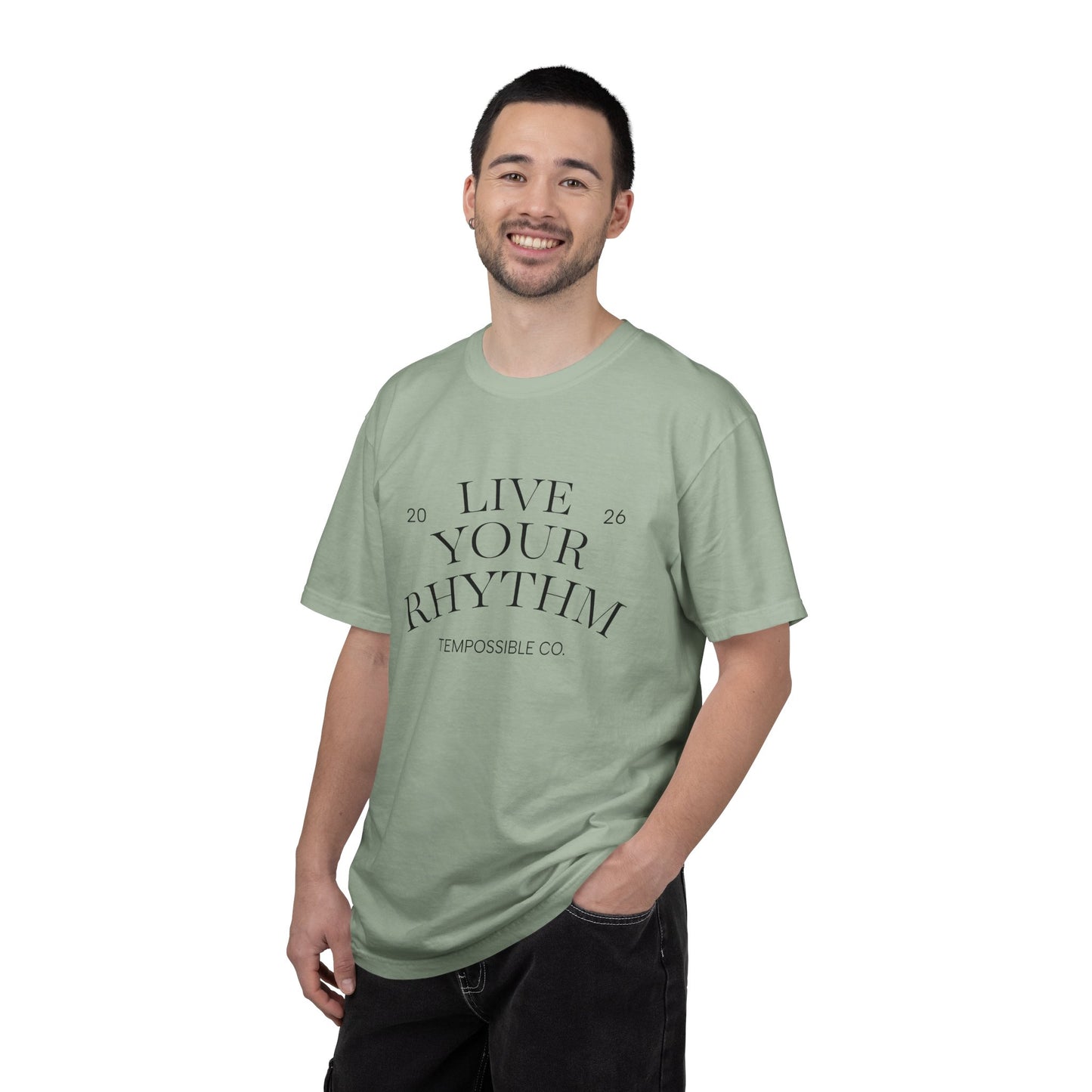 Live Your Rhythm T‑Shirt — Graphic Tee with Metronome Back Accent