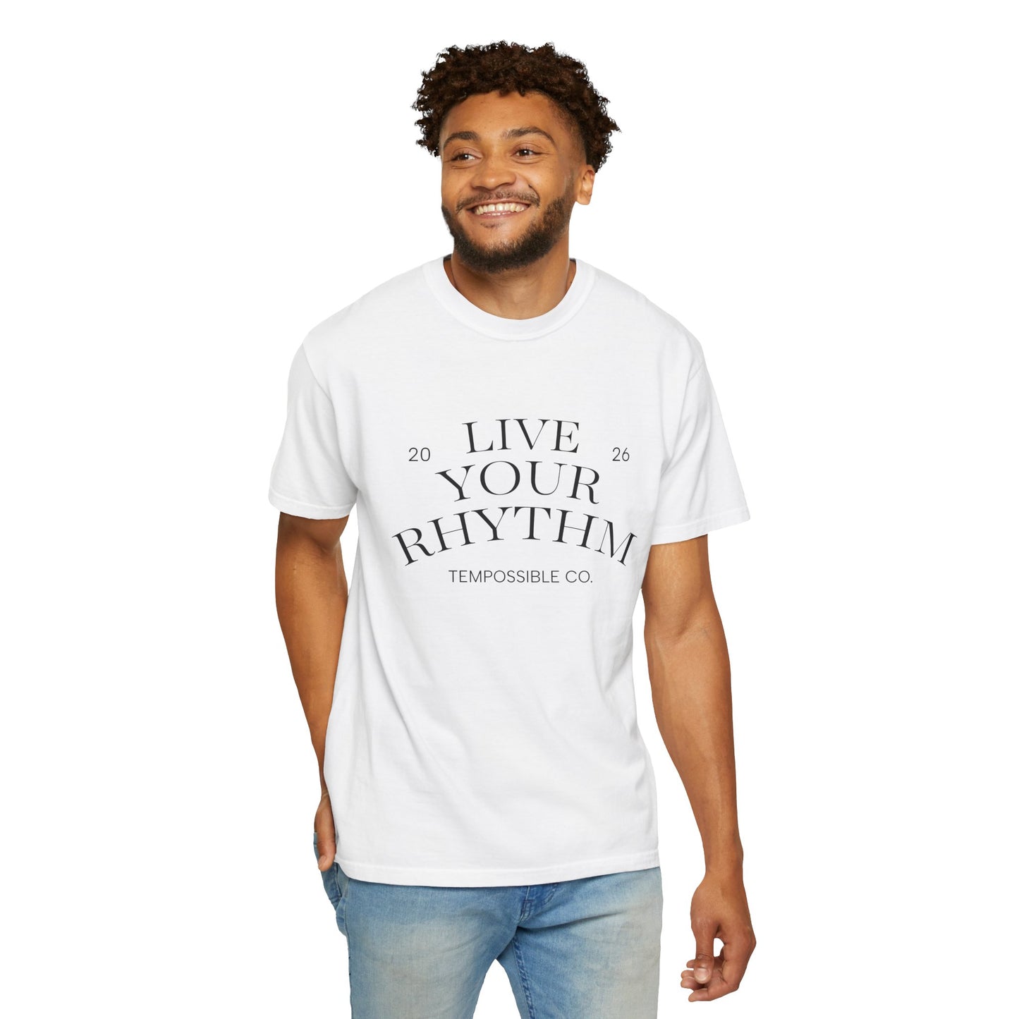 Live Your Rhythm T‑Shirt — Graphic Tee with Metronome Back Accent