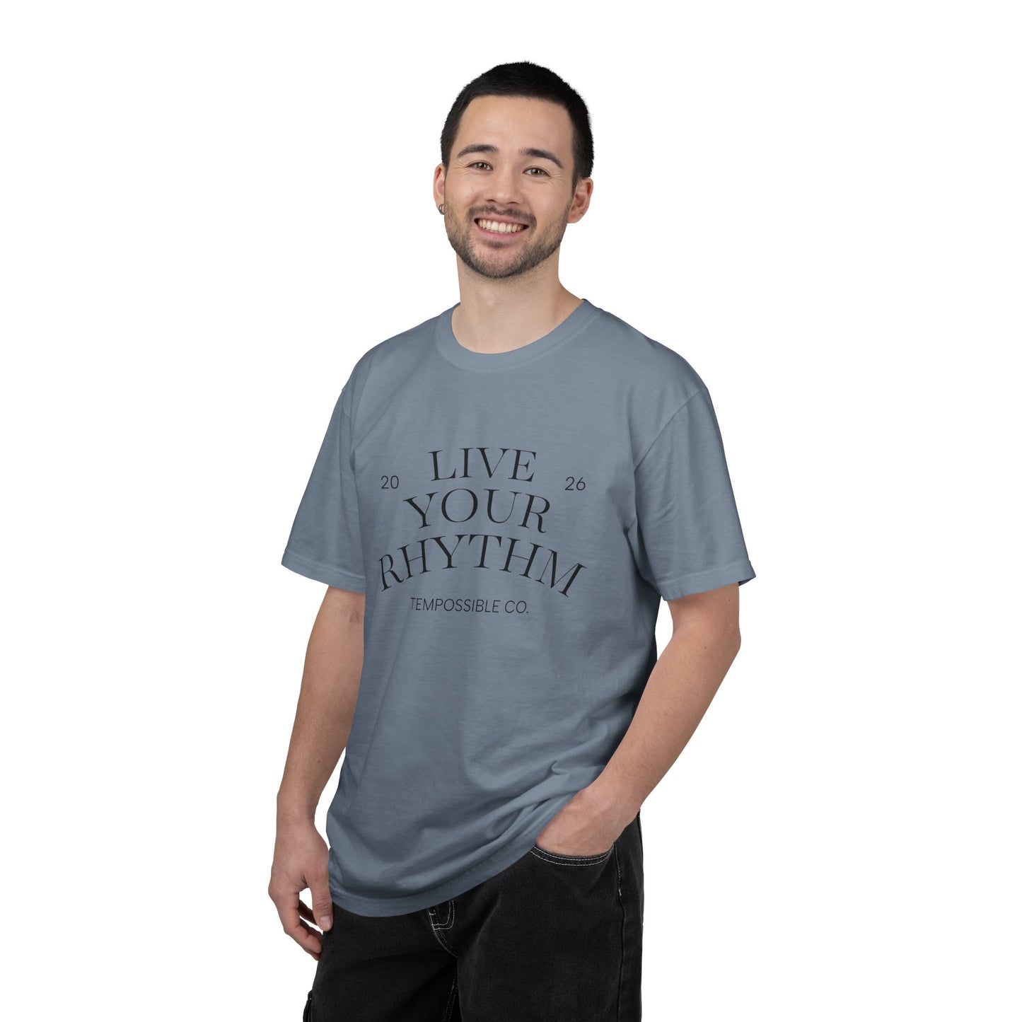 Live Your Rhythm T‑Shirt — Graphic Tee with Metronome Back Accent