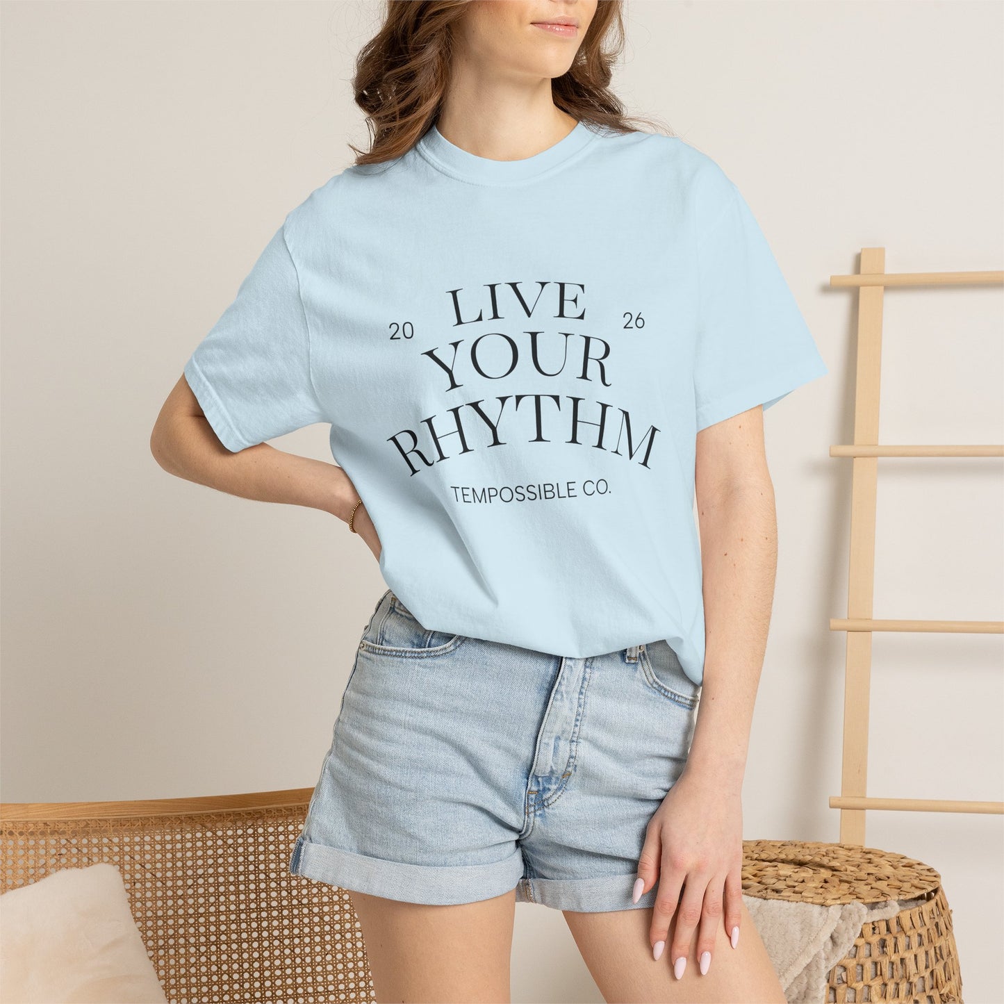 Live Your Rhythm T‑Shirt — Graphic Tee with Metronome Back Accent